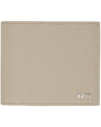 BOSS - Taupe Emed Leather Logo Lettering Wallet - Lyst