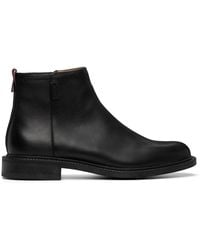 HUGO - Leather Logo Trim Boots - Lyst