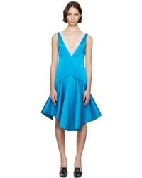 JW Anderson - Robe Midi Bleue À Col En V Et À Ourlet Drapé - Lyst