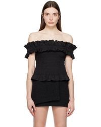 Ganni - Black Smock Blouse - Lyst