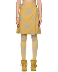 Burberry - Yellow & Beige Check Midi Skirt - Lyst