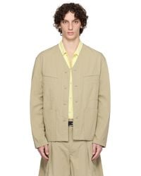 Lemaire - Khaki Collarless Overshirt - Lyst