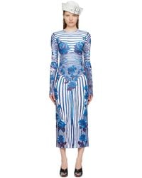 Jean Paul Gaultier - ホワイト&ブルー Flower Body Morphing マキシワンピース - Lyst