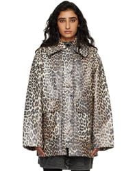 Ganni - Leopard Laminated Cotton Jacket - Lyst