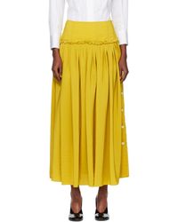 Lanvin - Jupe Midi Jaune En Charmeuse À Basque - Lyst