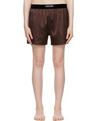 Tom Ford - ブラウン ストレッチ シルクサテン ボクサー ショートパンツ - Lyst