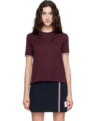 Thom Browne - Burgundy Rib Cuff Rwb Tipping Wool Jersey T-Shirt - Lyst