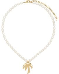 Palm Angels - Collier blanc à perles et pendentif graphique - Lyst