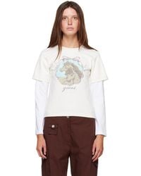 Ganni - Off- Heavy Stretch Cotton Layered Baby Fit T-Shirt - Lyst