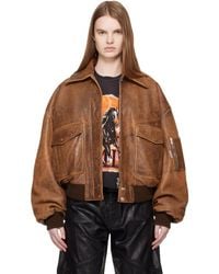 Amiri - Tan Faded Leather Bomber Jacket - Lyst
