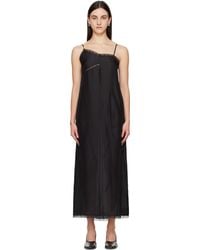 MM6 by Maison Martin Margiela - Robe Longue Noire En Satin Léger De Soie À Garnitures En Dentelle - Lyst