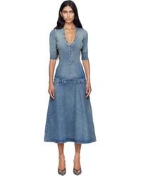 DIESEL - Robe Midi Bleue En Tricot Et En Denim À Taille Basse - Lyst
