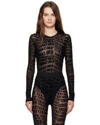 Versace Jeans Couture - Logo-Print Mesh Bodysuit - Lyst