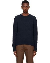 Dries Van Noten - Pull Bleu Marine À Col Ras Du Cou - Lyst