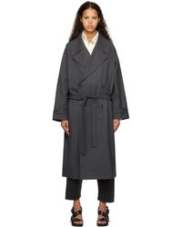 Lemaire - Gray Double-breasted Trench Coat - Lyst