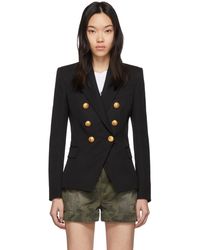 Balmain Blazer en laine a double boutonnage noir Classic