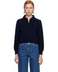 A.P.C. - Cardigan De Style Polo Bleu Marine À Col Classique - Lyst