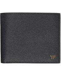 Tom Ford - Petit portefeuille noir en cuir grainé à deux volets - Lyst