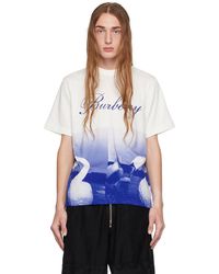 Burberry - T-shirt blanc et bleu à image de cygnes imprimée - Lyst