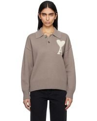 Ami Paris - Taupe Wool Ami De Coeur Polo - Lyst