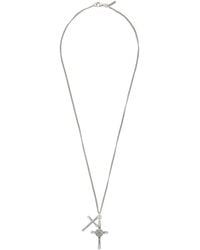 Emanuele Bicocchi Silver Double Cross Necklace - Metallic