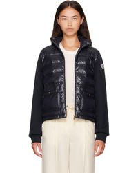 Moncler - Zip Up Cotton Fleece Down Cardigan - Lyst