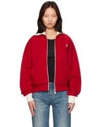 Ami Paris - Pull Molletonné Rouge En Coton À Logo Ami De Cœur Et À Glissière - Lyst