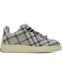 Burberry - Taupe Check Knit Box Sneakers - Lyst