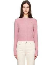Maison Kitsuné - Cardigan Rose En Laine D'Agneau À Logo Baby Fox - Lyst