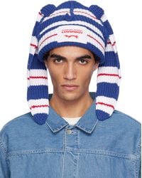 Charles Jeffrey - Bonnet Épais Bleu Et Blanc À Appliqués D'Oreille De Lapin - Lyst