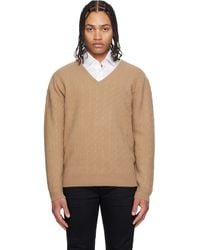 Tom Ford - Tan Cable Lambswool Ls V-Neck Sweater - Lyst