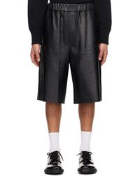 Ami Paris - Black Elasticized Waistband Leather Shorts - Lyst