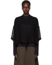 Y's Yohji Yamamoto - Chemise Droite Noire À Manches Mi-Longues - Lyst