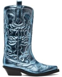 Ganni - Metallic Mid Shaft Embroide Western Boots - Lyst