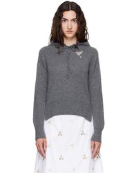 Simone Rocha - Pull À Capuche Décontracté Gris En Cachemire À Appliqué Facetté - Lyst