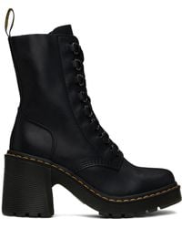 Dr. Martens - Black Chesney Leather Flared Heel Boots - Lyst