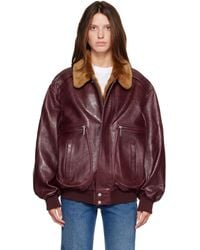 Rabanne - Burgundy Textured Leather Bomber Jacket - Lyst