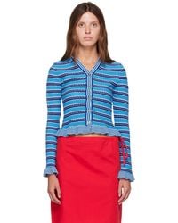 Ganni - Cotton Pointelle Stripe Cardigan - Lyst