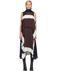 Sacai - Satin & Chiffon Midi Dress - Lyst