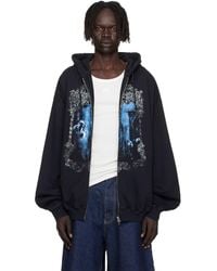 Vetements - Pull À Capuche Surdimensionné Noir À Glissière Et À Image De Papillon - Lyst