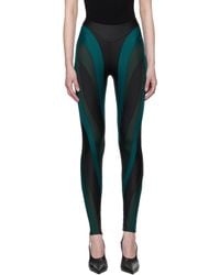Mugler - Legging De Sport Noir Et Vert En Lycra Exclusif À Ssense - Lyst
