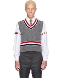 Thom Browne - Baby Cable V-Neck Cricket Rwb Vest - Lyst