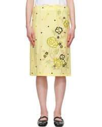 KENZO - Jupe Midi Droite Jaune À Image De Pivoines Brodée - Lyst