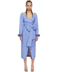 Dries Van Noten - Blue Striped Midi Dress - Lyst