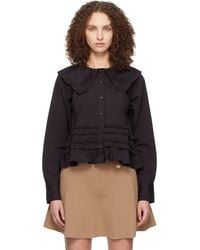 Ganni - Stretch Cotton Ruffle Shirt - Lyst