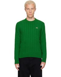 Lacoste - Pull Vert En Tricot Câblé De Coton - Lyst