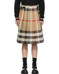 Burberry Pleated Check Skirt - Natural