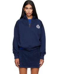 Sporty & Rich - Ny Crest Embroidered Quarter Zip Sweatshirt - Lyst