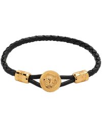 Versace - Black & Gold Medusa biggie Braided Leather Bracelet - Lyst