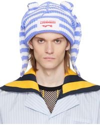 Charles Jeffrey - Bonnet Épais Bleu Et Blanc À Appliqués À Oreille Exclusif À Ssense - Lyst